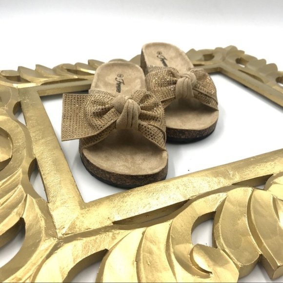 Embellished Bow Cork Slides in Beige - Picture 8 of 8